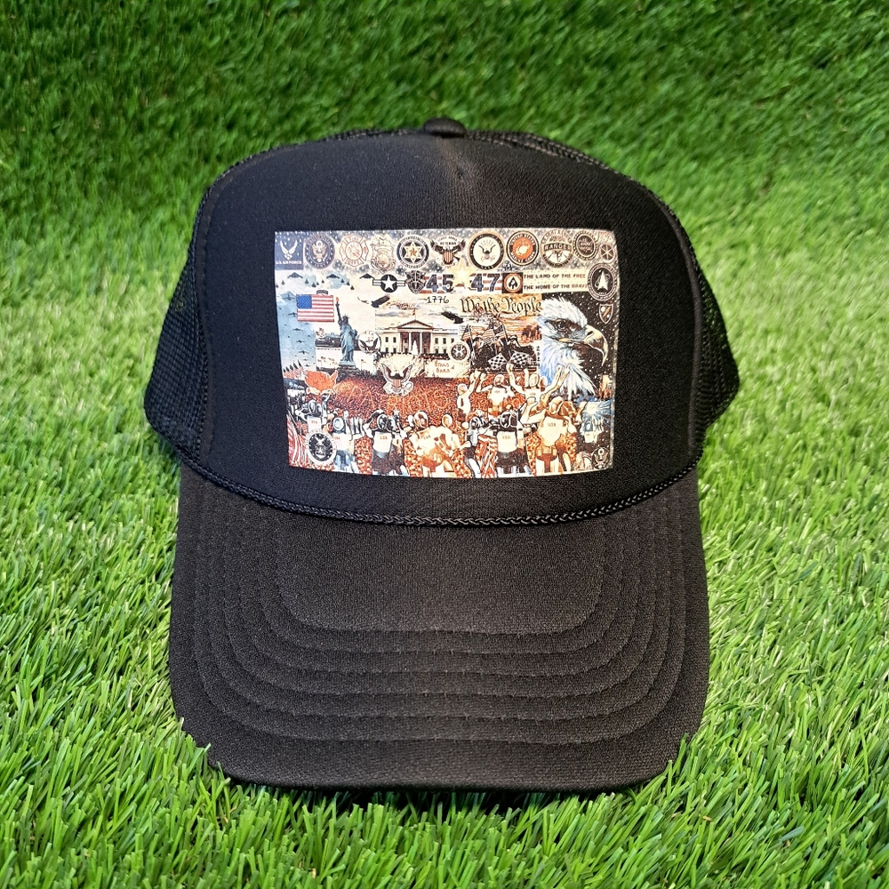 NWOT We The People USA Hat – Trump 45 47, Military Badges, Patriotic Design OTTO
